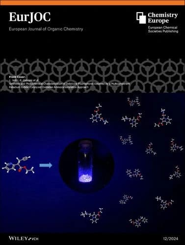 Front Cover: Synthesis and Photochemical Characterization of Indolizine Fluorophores Obtained by a Multicomponent Palladium Iodide−Catalyzed Oxidative Aminocarbonylation Approach (Eur. J. Org. Chem. 12/2024)